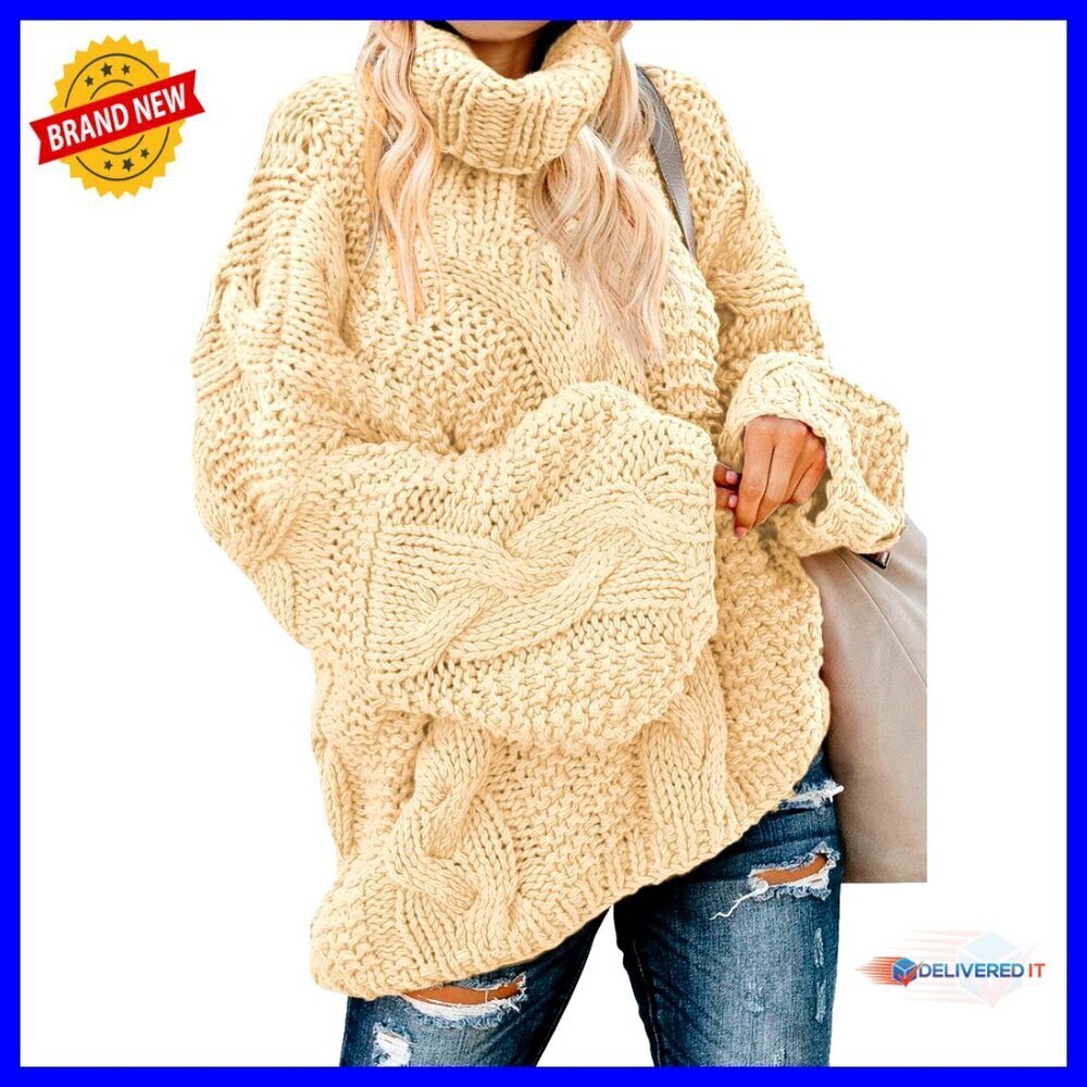 Oversized Chunky Cable Knit Turtleneck Sweater Cozy Casual Pullover Y2K Chic